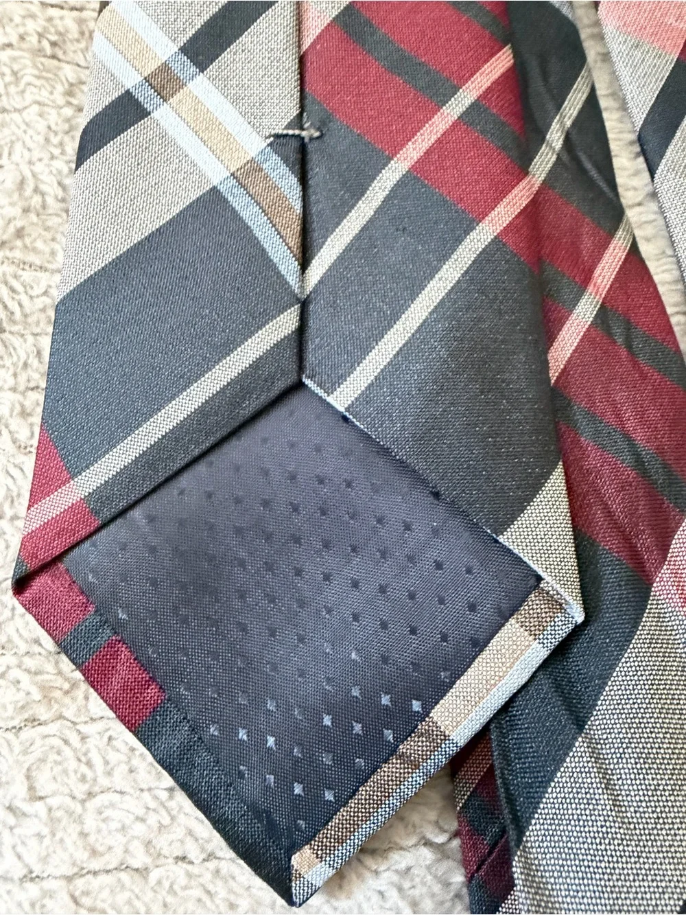 Stafford Plaid Men's Tie in Black, Burgundy and Gray